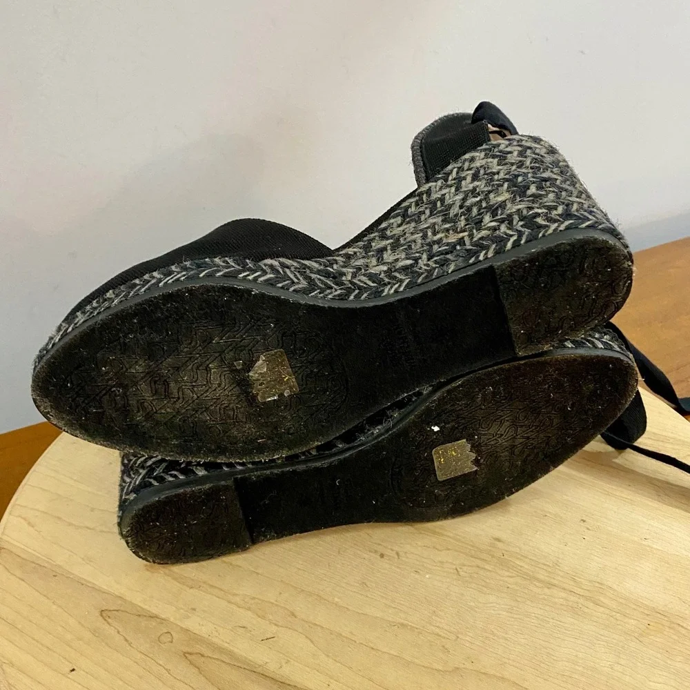 Stuart Weitzman Marguerita Espadrille Wedge Sandals Black Ankle Tie Wrap Sz 8.5C
